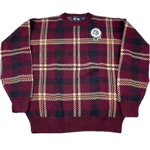 Woods & Gray Sweater Men Large Red Grandpa Heavy Knit Cosby Tartan Plaid Retro *
